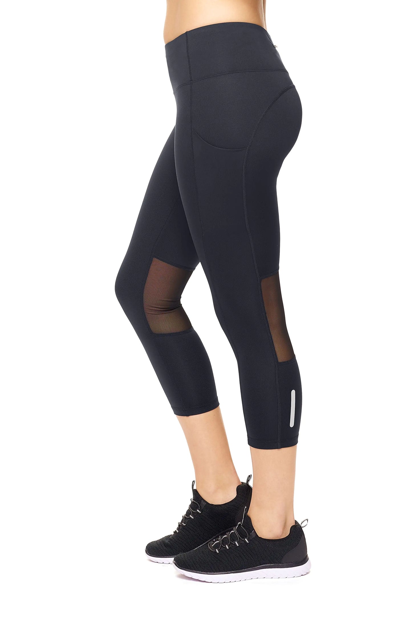 Women's Mid-Rise Pocketed Mesh Capri Leggings