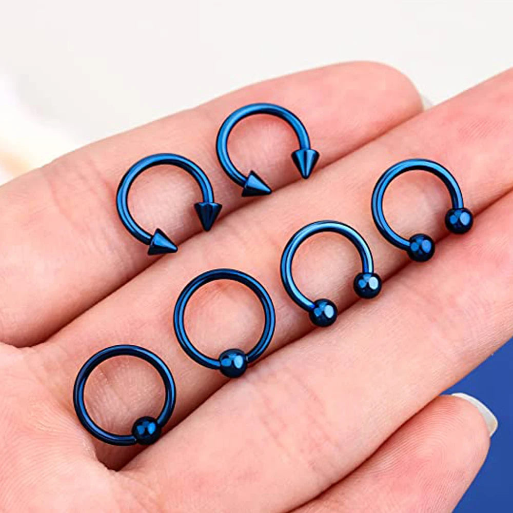 16G Blue Hoops (6 PCS Set)