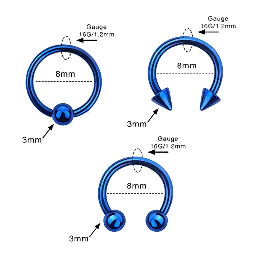 16G Blue Hoops (6 PCS Set)