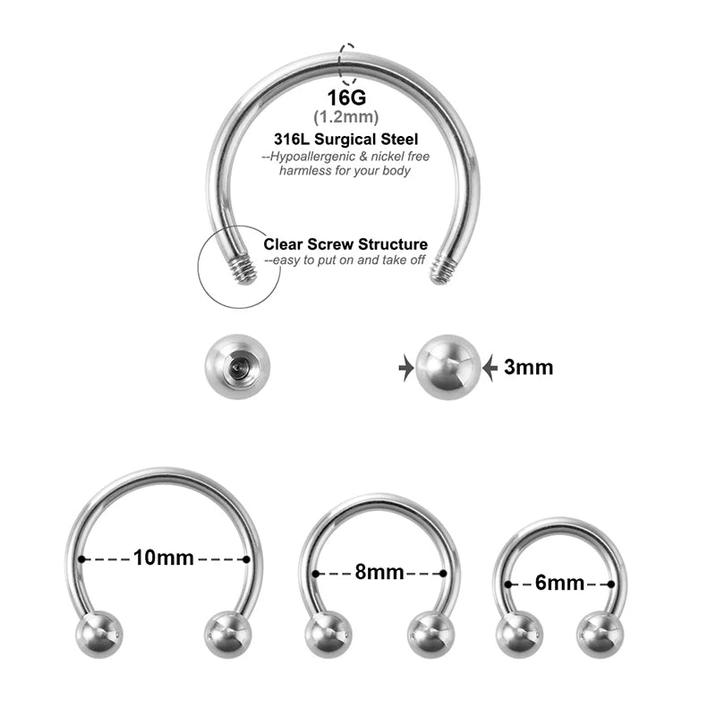 3Pcs Stainless-Steel Nose Ring Set (16G)