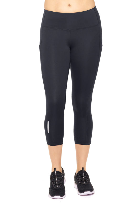 Women's Mid-Rise Pocketed Mesh Capri Leggings